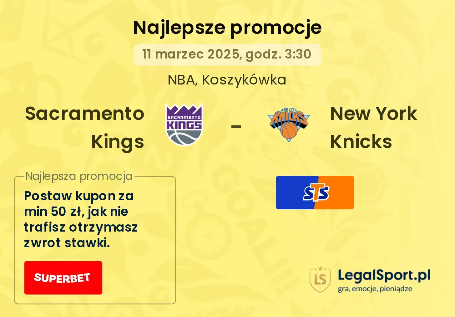 New York Knicks - Sacramento Kings promocje bonusy na mecz