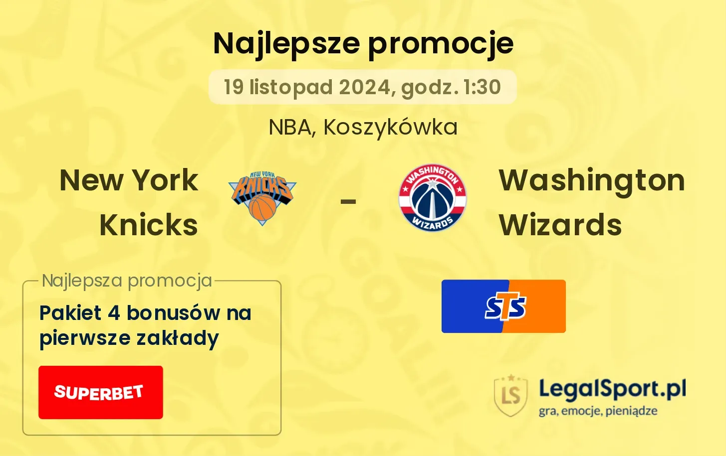 New York Knicks - Washington Wizards promocje bonusy na mecz