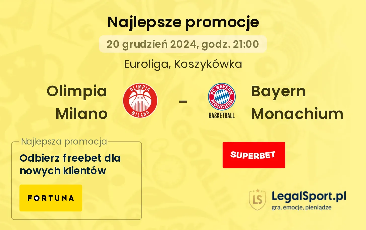 Olimpia Milano - Bayern Monachium promocje bonusy na mecz