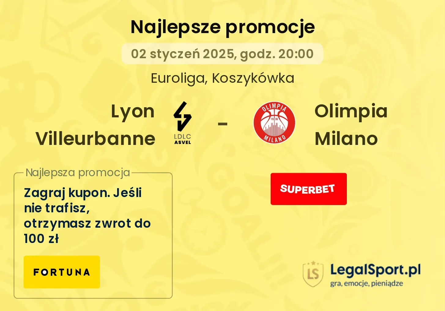 Lyon Villeurbanne - Olimpia Milano promocje u bukmacherów