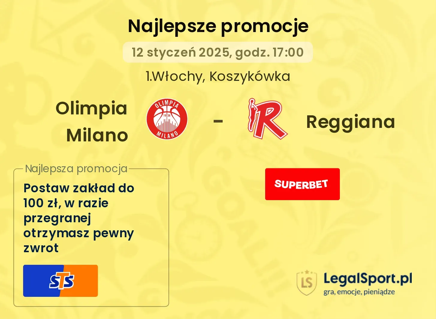 Olimpia Milano - Reggiana promocje bonusy na mecz