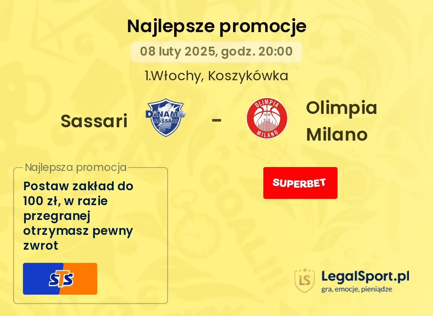 Olimpia Milano - Sassari promocje u bukmacherów 06.10, 18:15