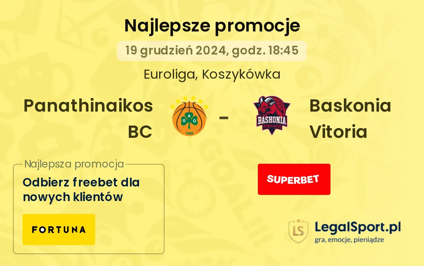 Panathinaikos BC - Baskonia Vitoria promocje bonusy na mecz