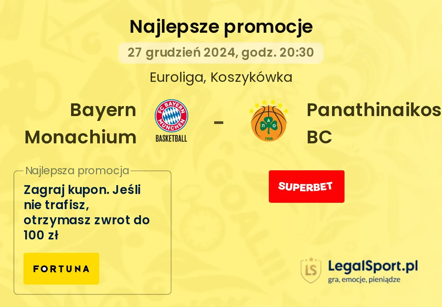 Bayern Monachium - Panathinaikos BC promocje u bukmacherów