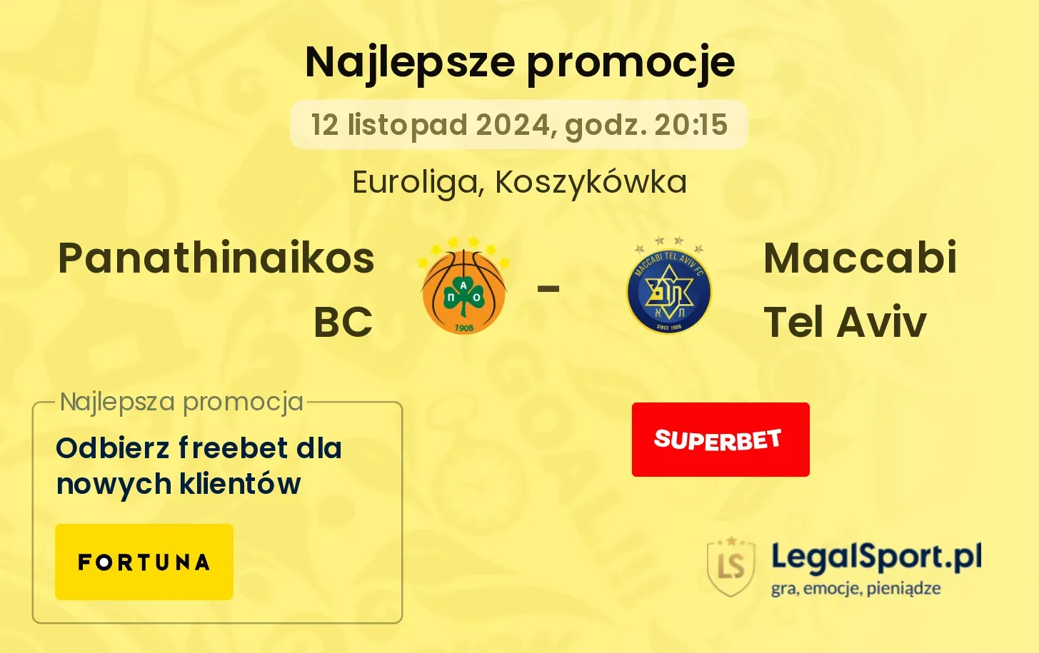 Panathinaikos BC - Maccabi Tel Aviv promocje bonusy na mecz