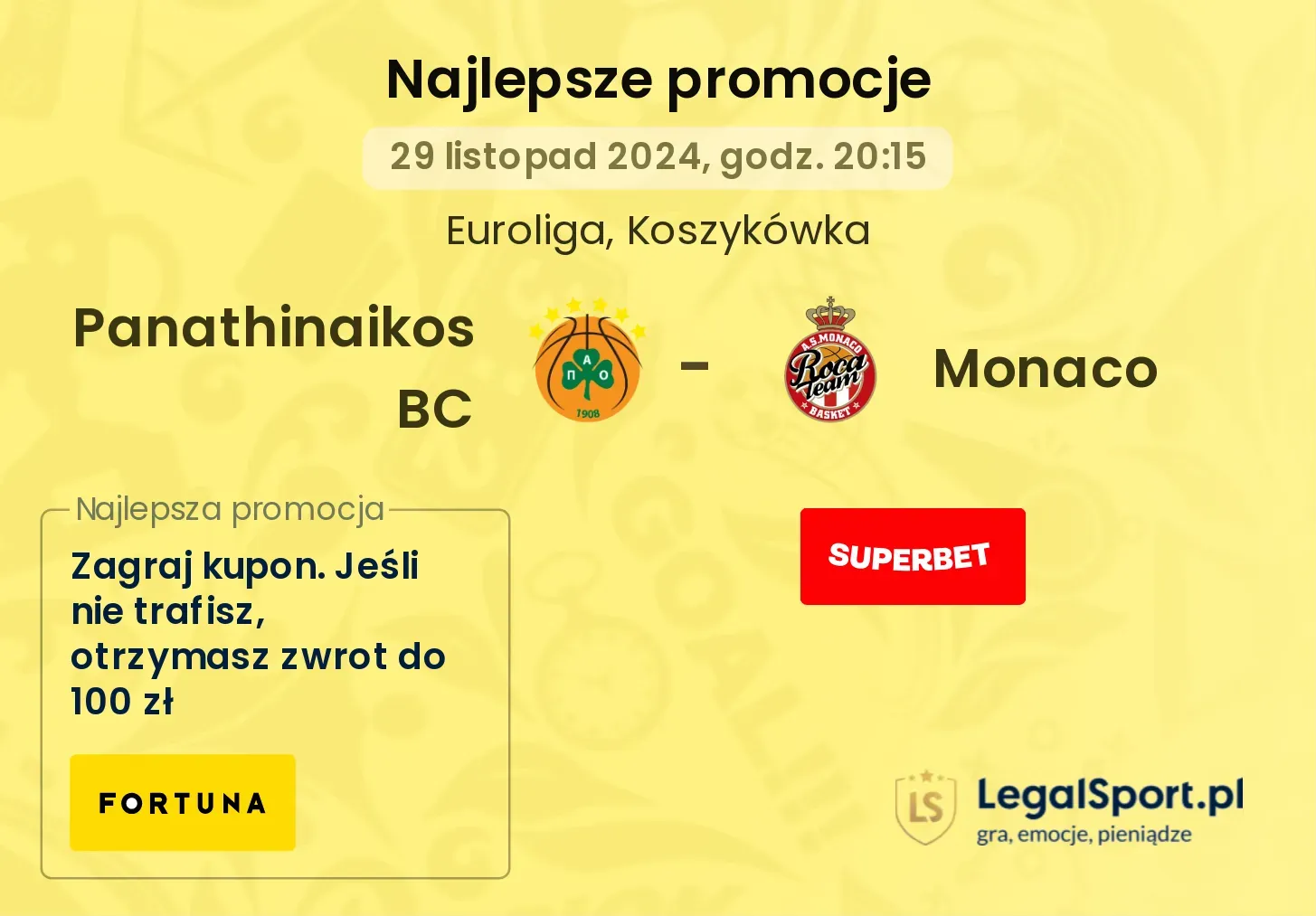 Panathinaikos BC - Monaco promocje bonusy na mecz