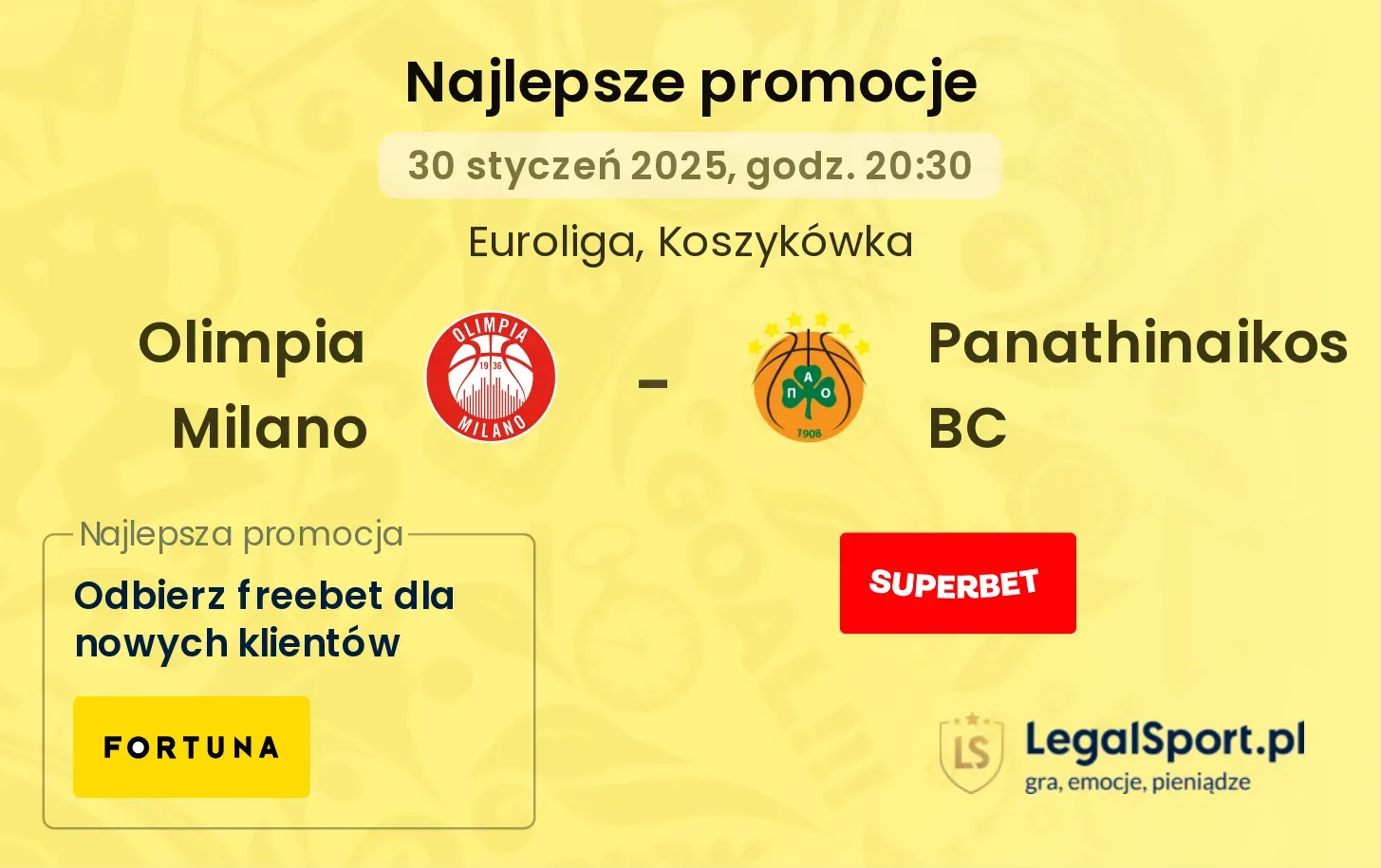 Panathinaikos BC - Olimpia Milano promocje bonusy na mecz