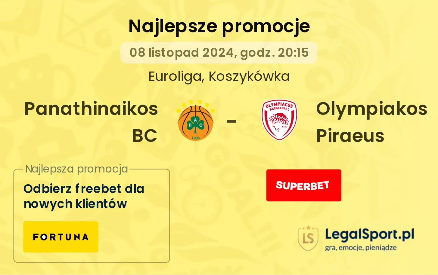 Panathinaikos BC - Olympiakos Piraeus promocje bonusy na mecz