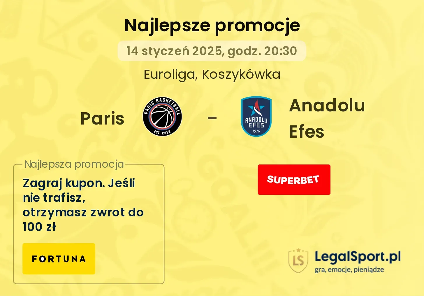 Paris - Anadolu Efes promocje bonusy na mecz