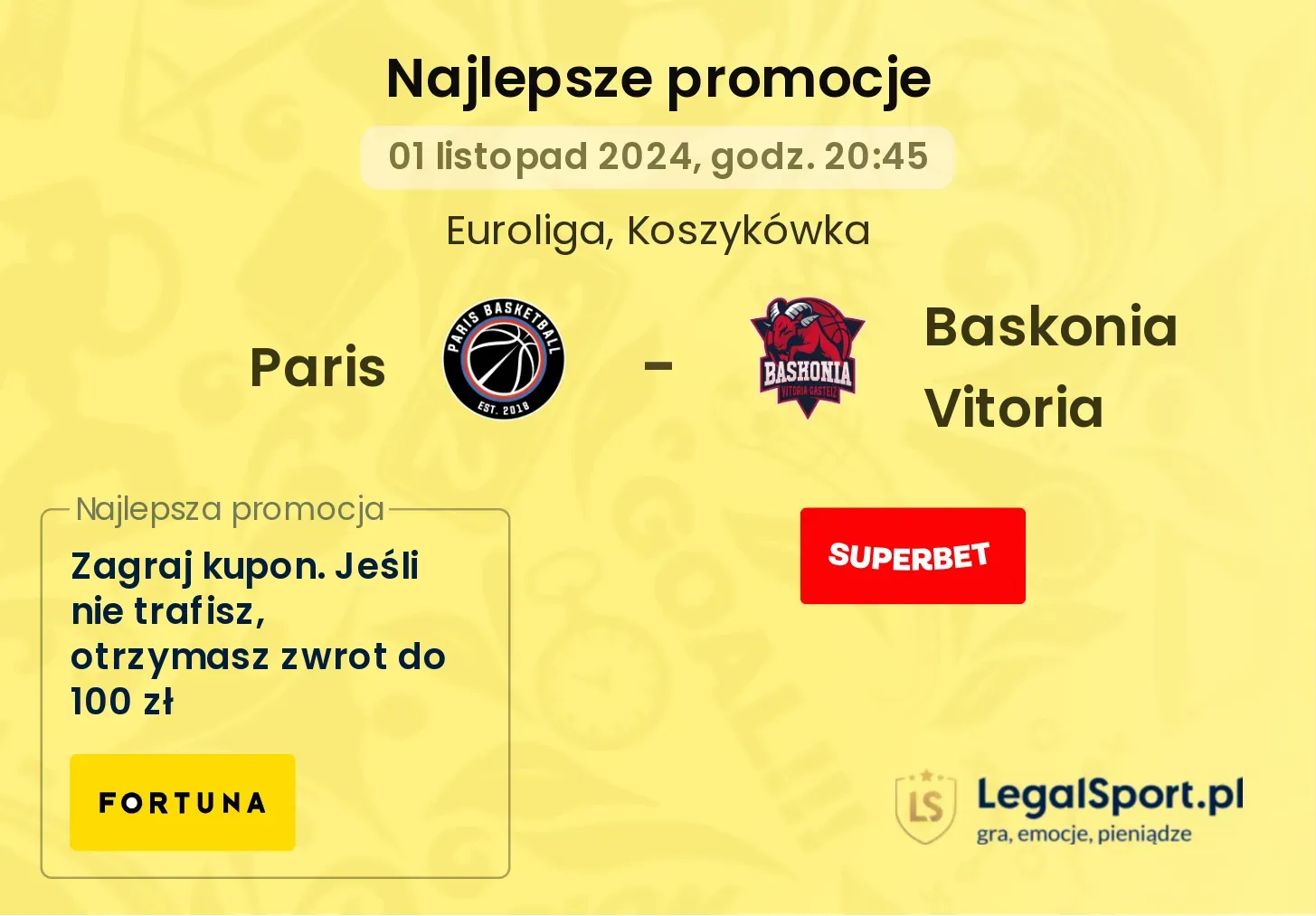 Paris - Baskonia Vitoria promocje bonusy na mecz