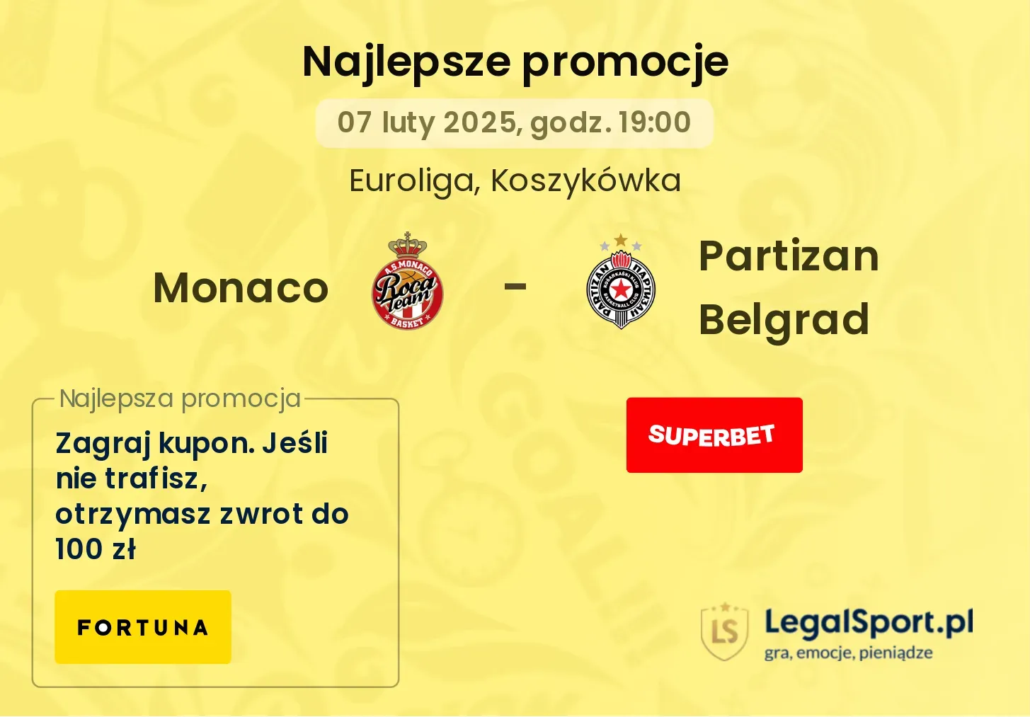 Partizan Belgrad - Monaco promocje bukmacherskie 30.10, 20:45