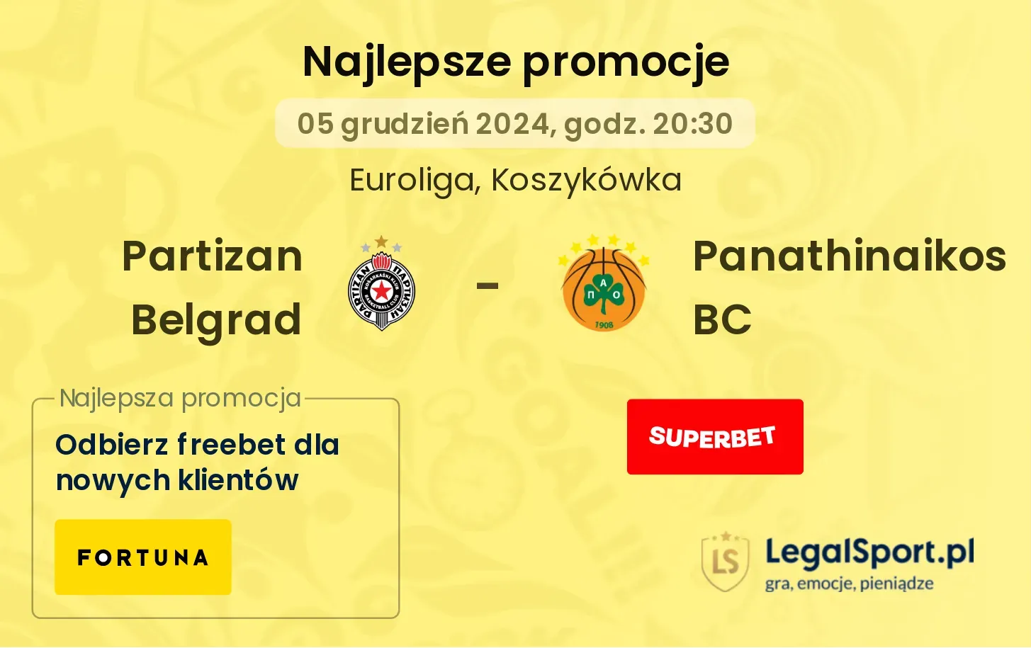 Partizan Belgrad - Panathinaikos BC promocje bonusy na mecz