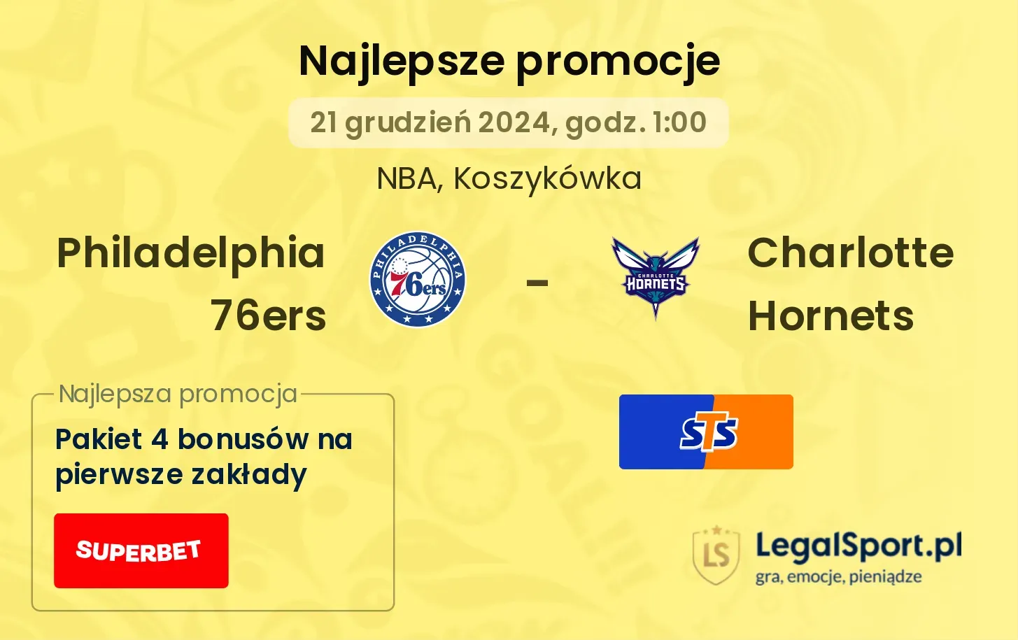 Philadelphia 76ers - Charlotte Hornets promocje u bukmacherów