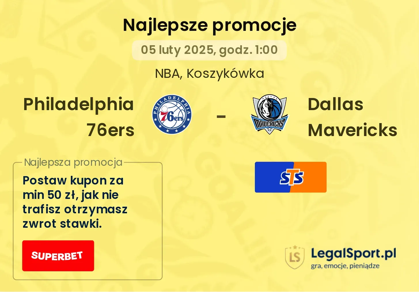 Philadelphia 76ers - Dallas Mavericks promocje bonusy na mecz