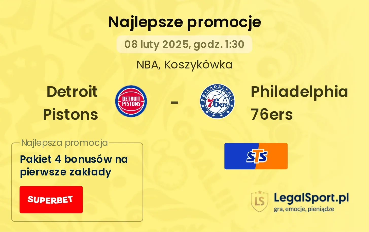 Philadelphia 76ers - Detroit Pistons promocje bonusy na mecz