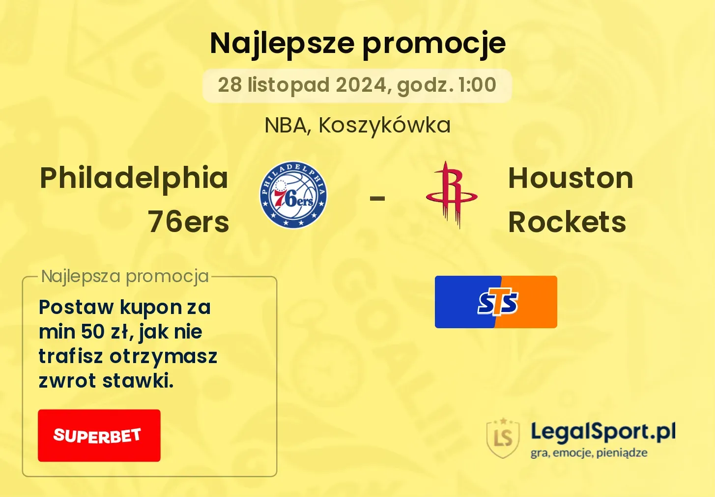 Philadelphia 76ers - Houston Rockets promocje bonusy na mecz