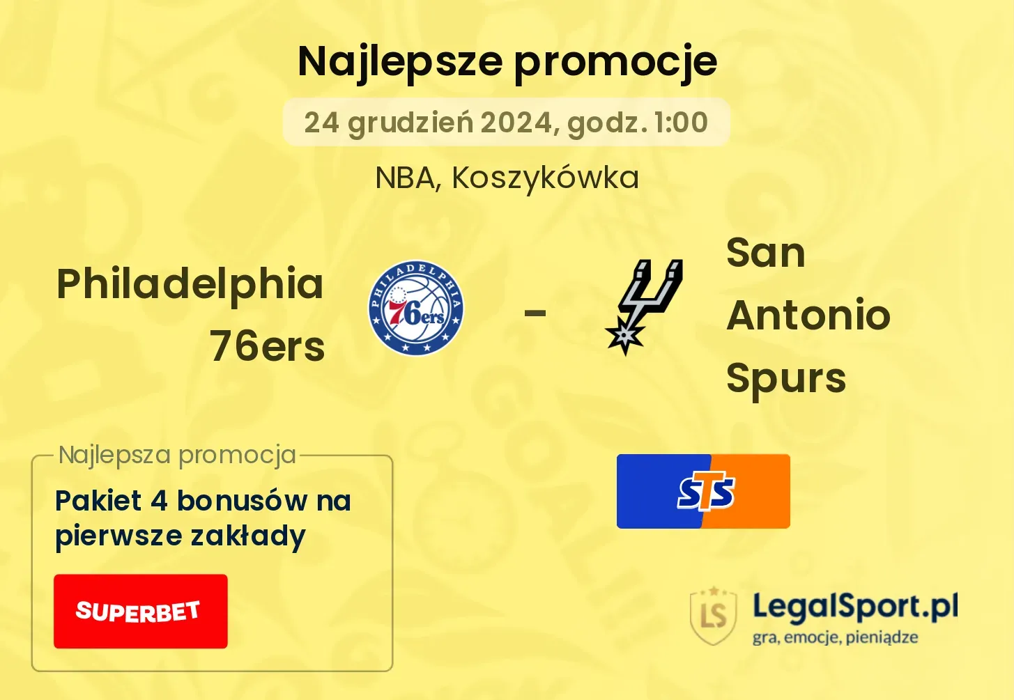 Philadelphia 76ers - San Antonio Spurs promocje bonusy na mecz