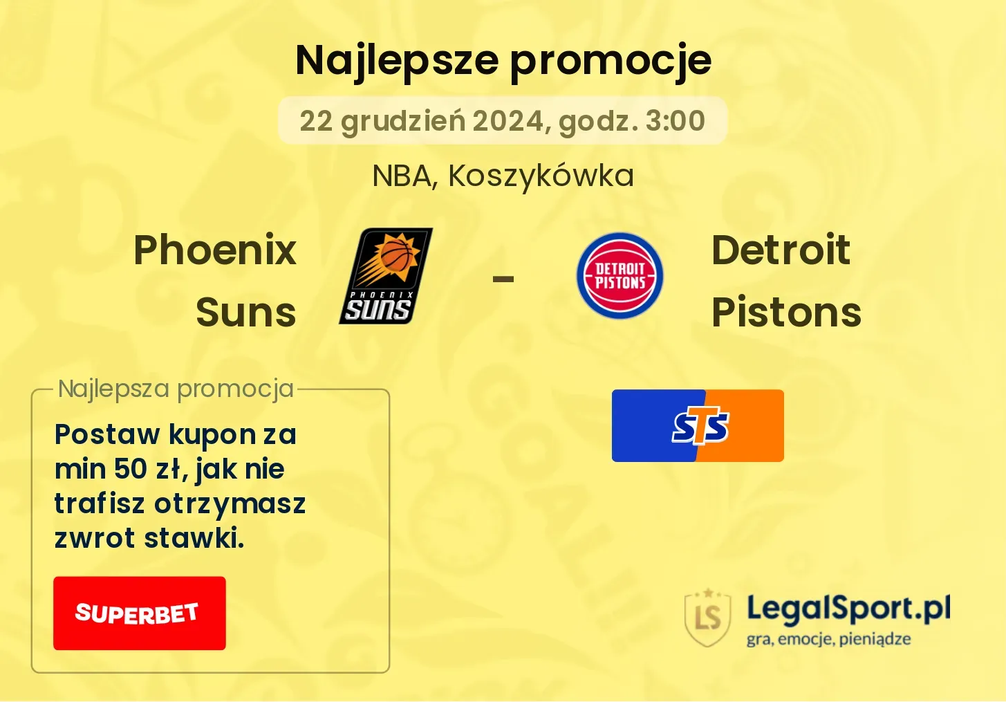 Phoenix Suns - Detroit Pistons promocje bonusy na mecz