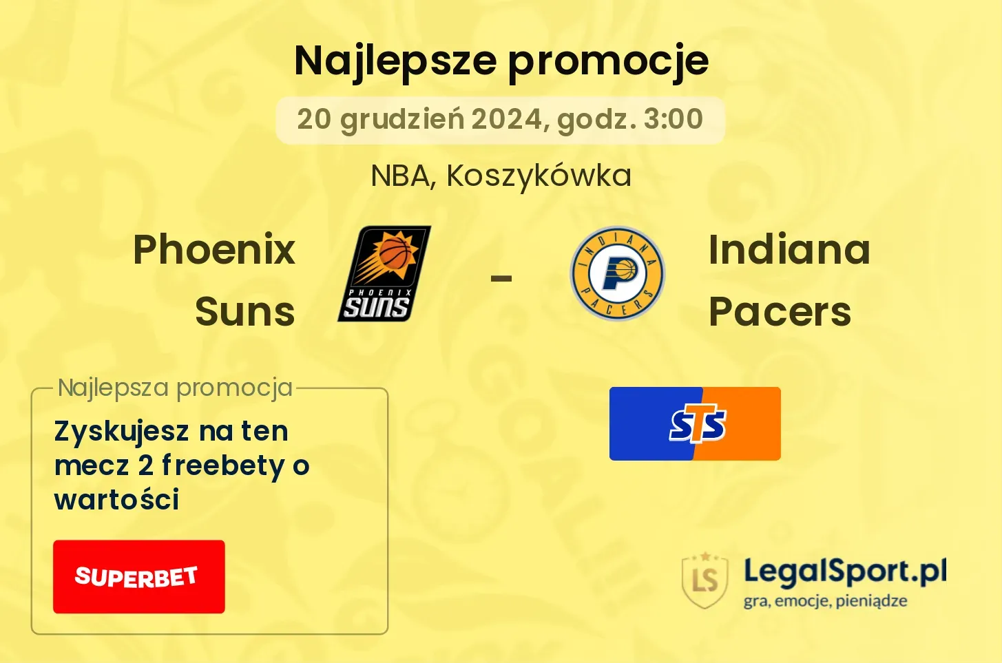 Phoenix Suns - Indiana Pacers promocje bonusy na mecz