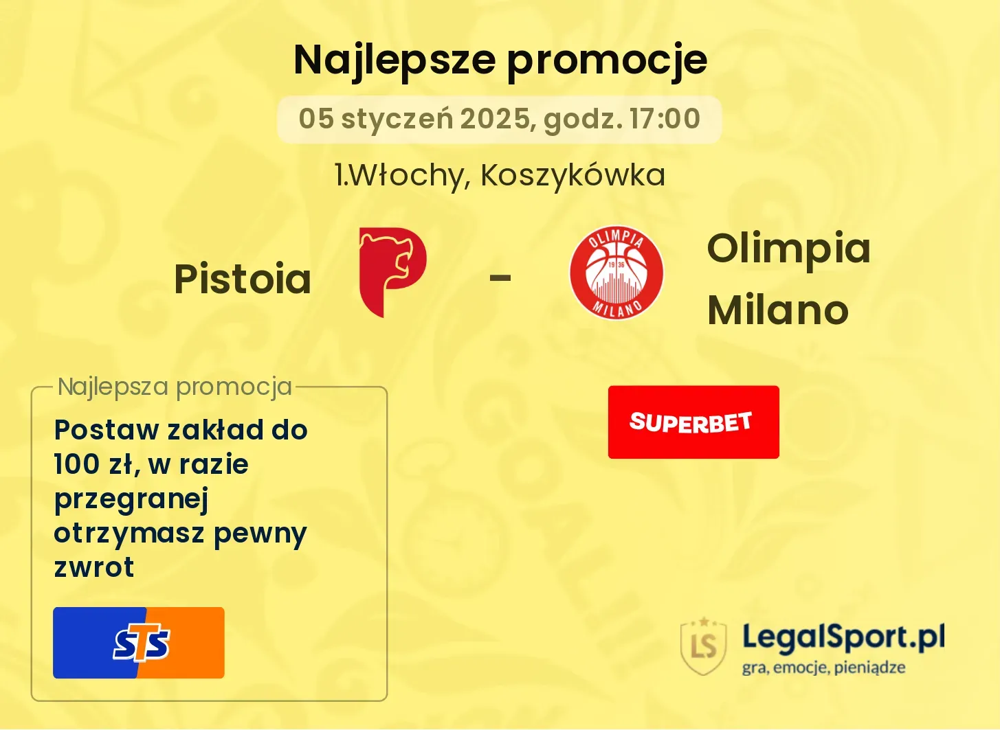 Pistoia - Olimpia Milano promocje bonusy na mecz