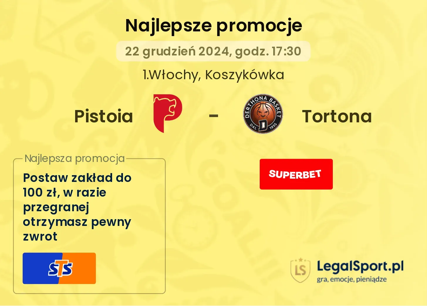 Pistoia - Tortona promocje bonusy na mecz