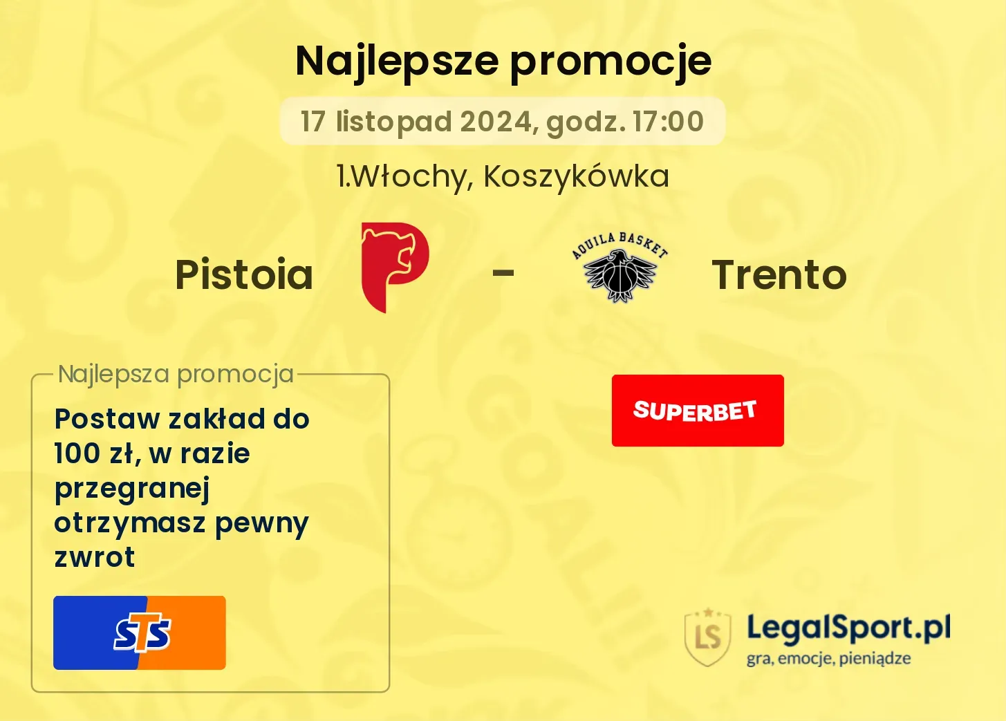 Pistoia - Trento promocje u bukmacherów 17.11, 17:00