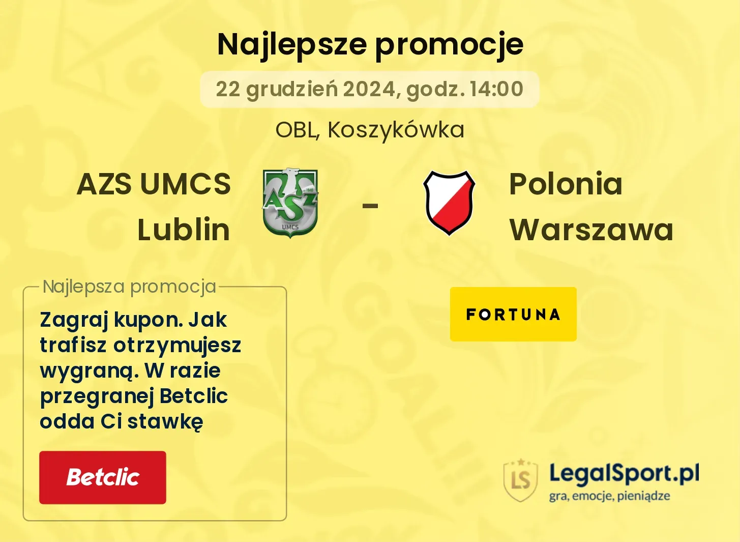 Polonia Warszawa - AZS UMCS Lublin promocje bonusy na mecz