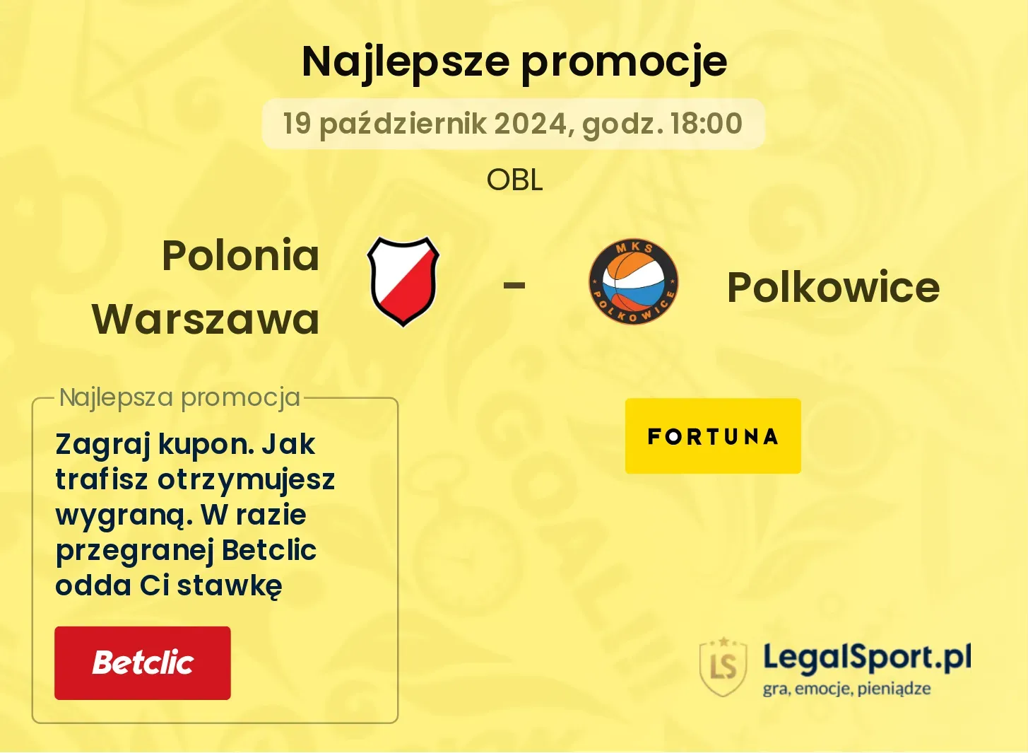 Polonia Warszawa - Polkowice promocje bonusy na mecz