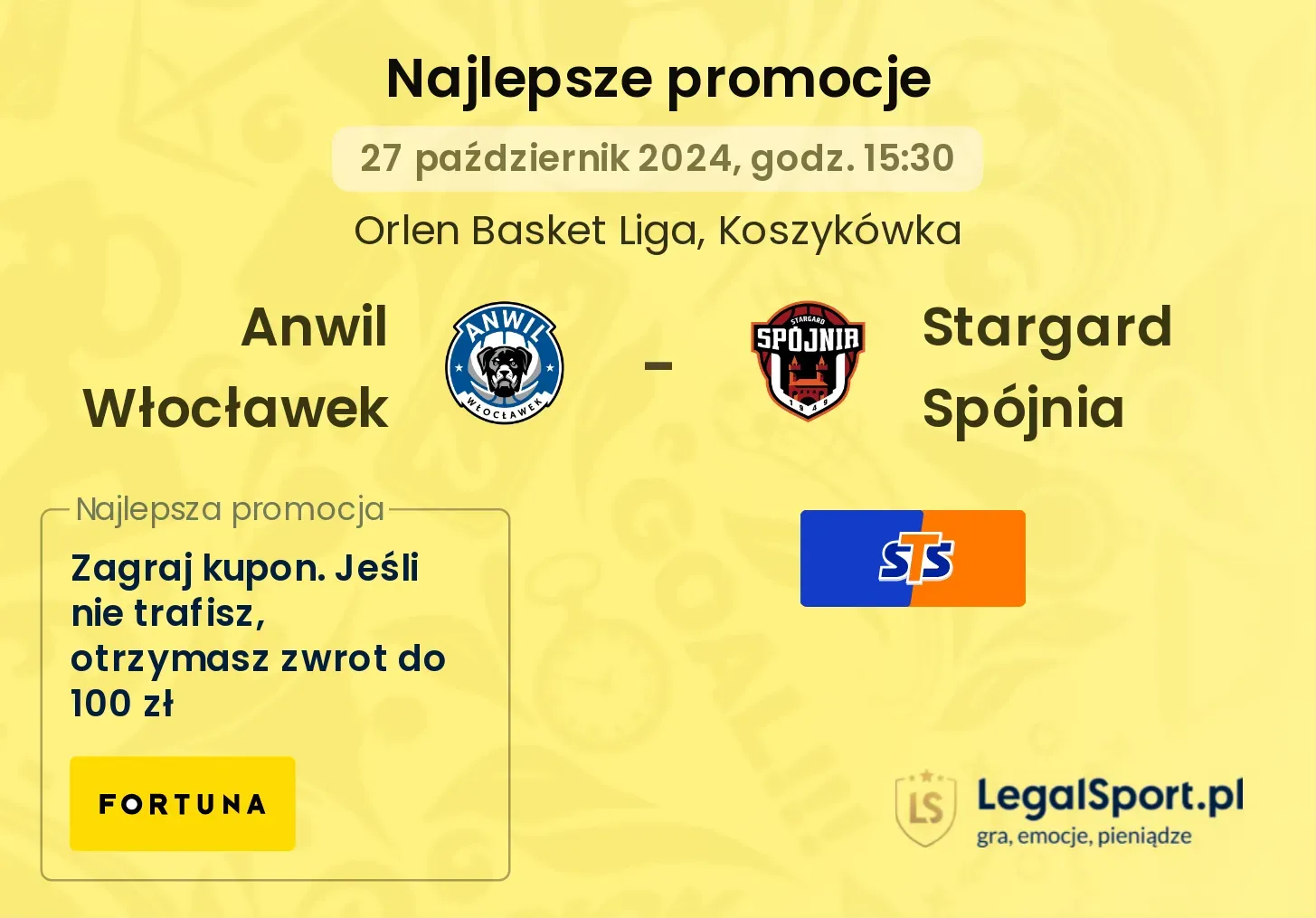 Anwil Włocławek - Stargard Spójnia promocje bonusy na mecz