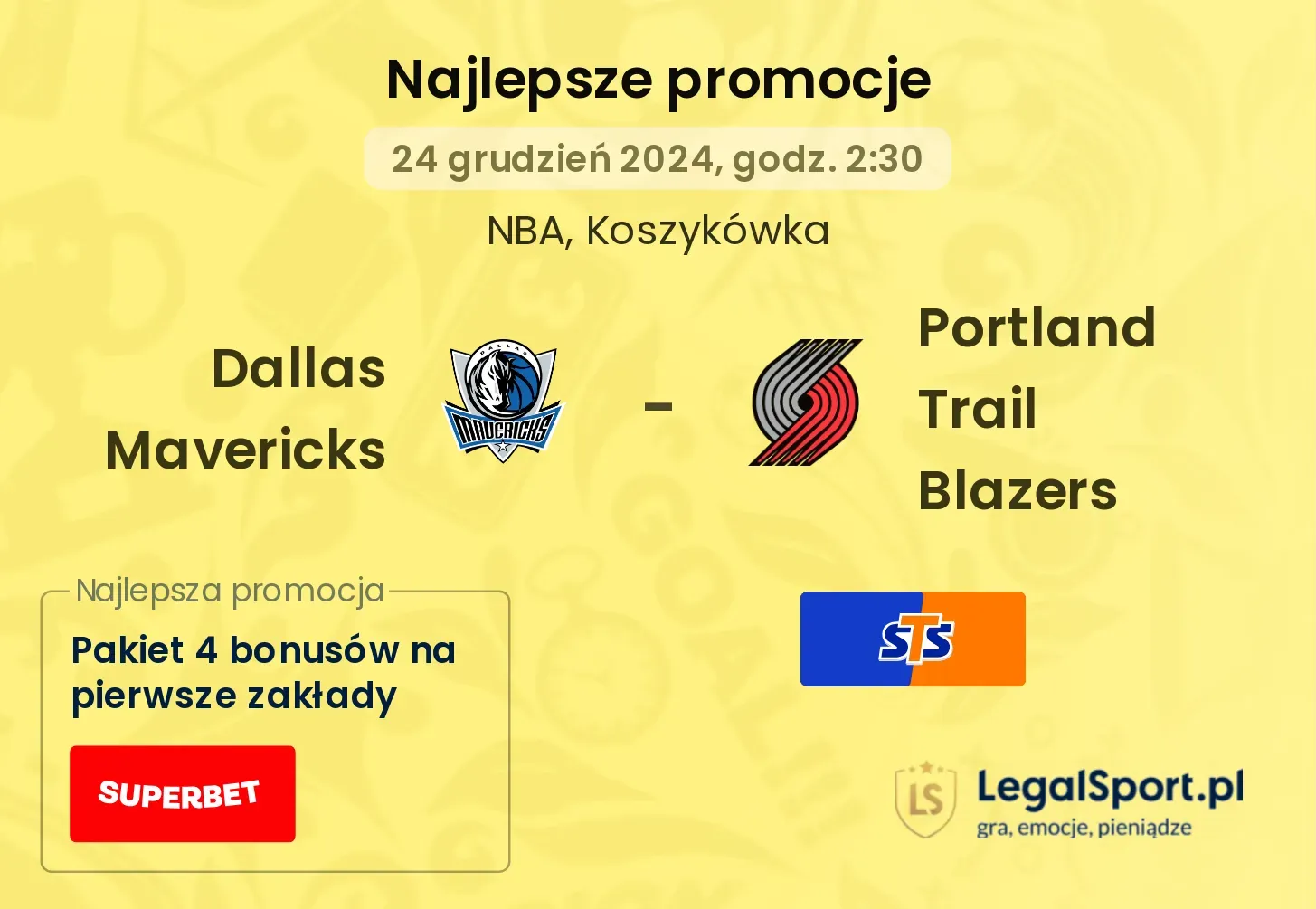 Portland Trail Blazers - Dallas Mavericks promocje bonusy na mecz