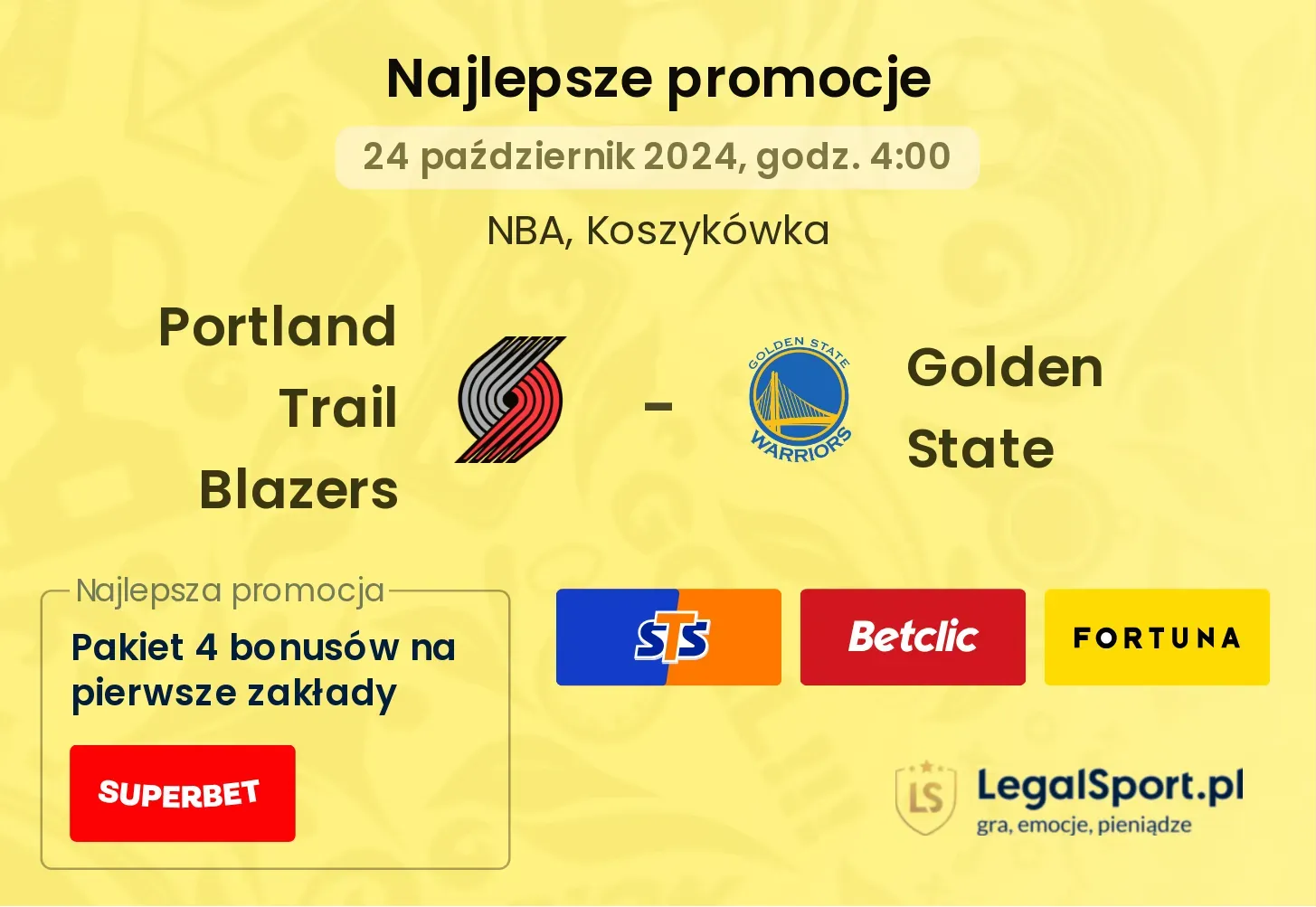 Portland Trail Blazers - Golden State promocje bonusy na mecz