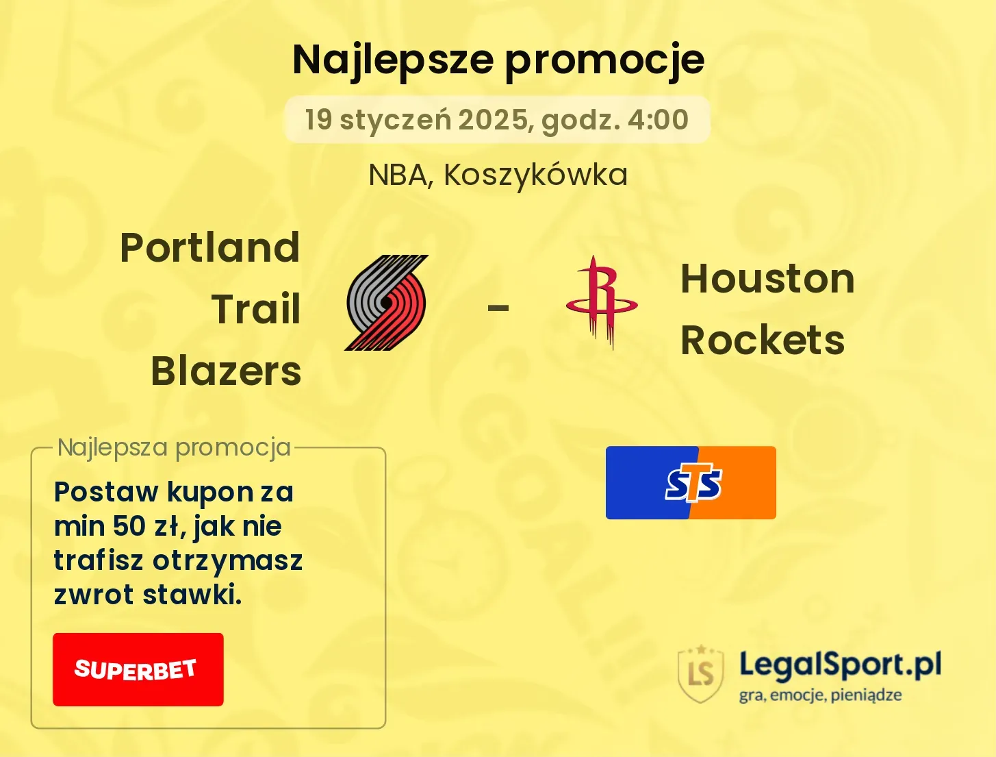 Portland Trail Blazers - Houston Rockets promocje bonusy na mecz