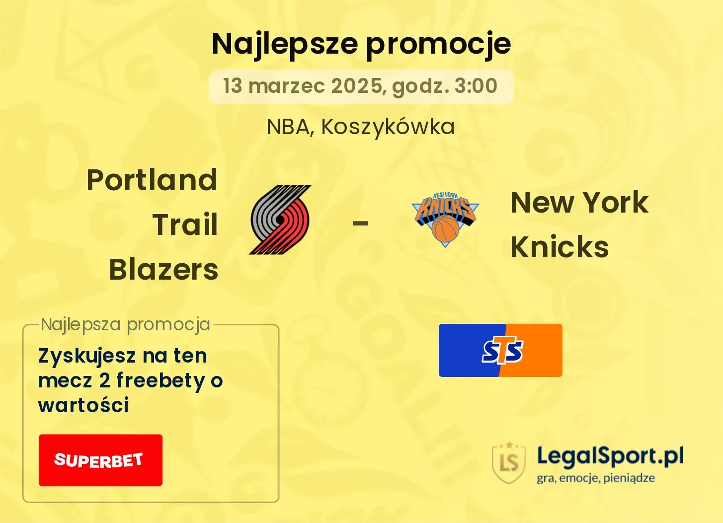 Portland Trail Blazers - New York Knicks promocje bonusy na mecz