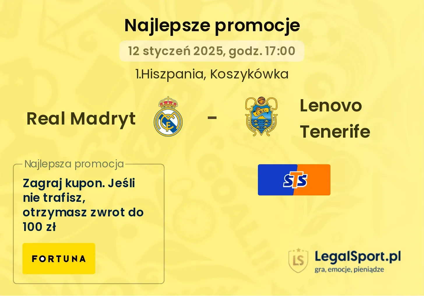 Real Madryt - Lenovo Tenerife promocje bonusy na mecz