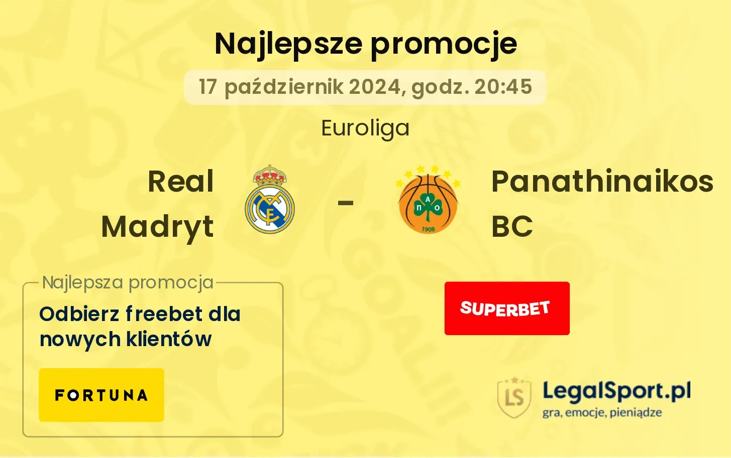 Real Madryt - Panathinaikos BC promocje bukmacherskie 17.10, 20:45