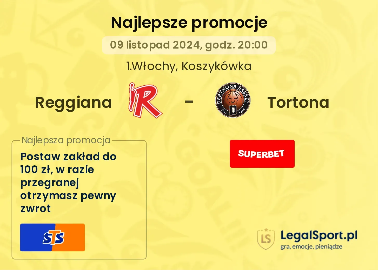 Reggiana - Tortona promocje bonusy na mecz