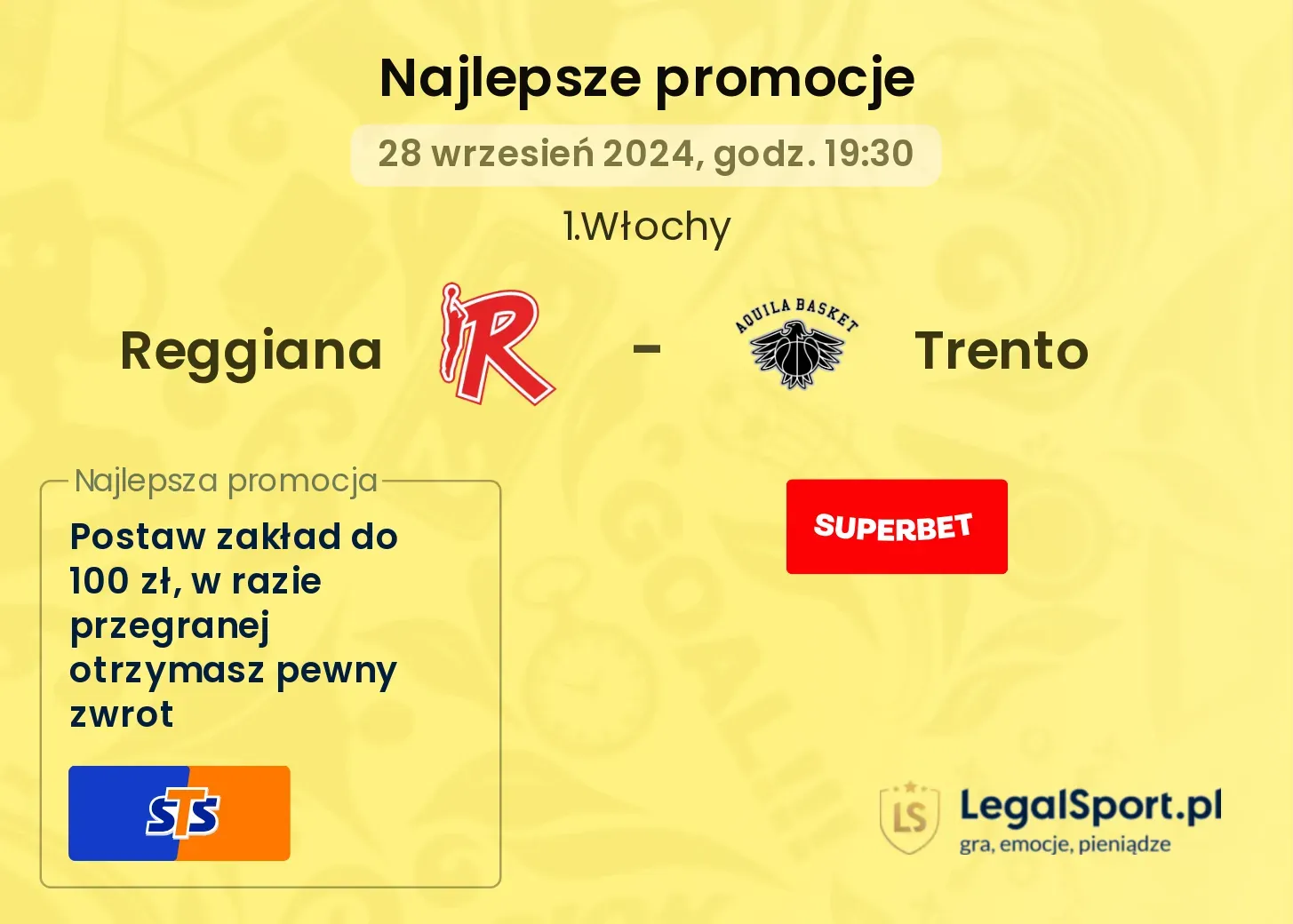 Reggiana - Trento promocje u bukmacherów 28.09, 19:30