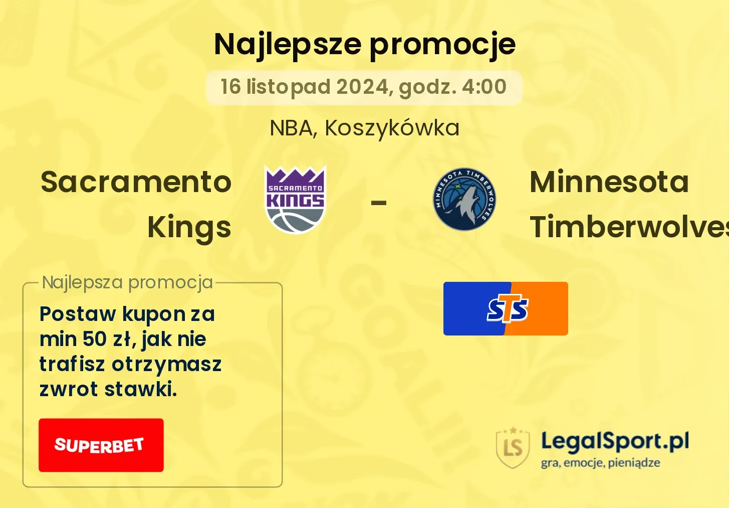 Sacramento Kings - Minnesota Timberwolves promocje bonusy na mecz