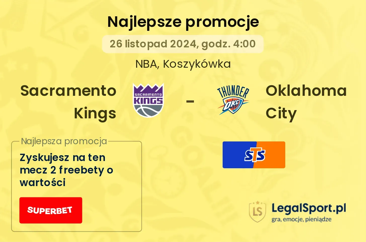 Sacramento Kings - Oklahoma City promocje bonusy na mecz