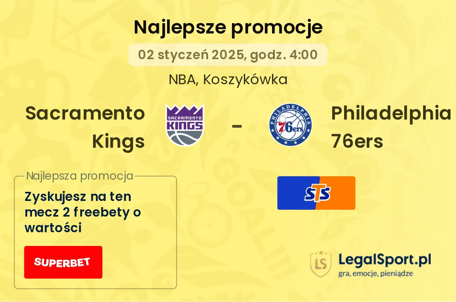 Sacramento Kings - Philadelphia 76ers promocje bonusy na mecz