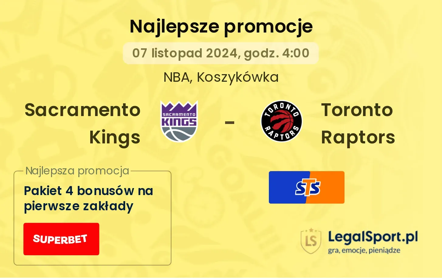 Sacramento Kings - Toronto Raptors promocje bukmacherskie 07.11, 04:00