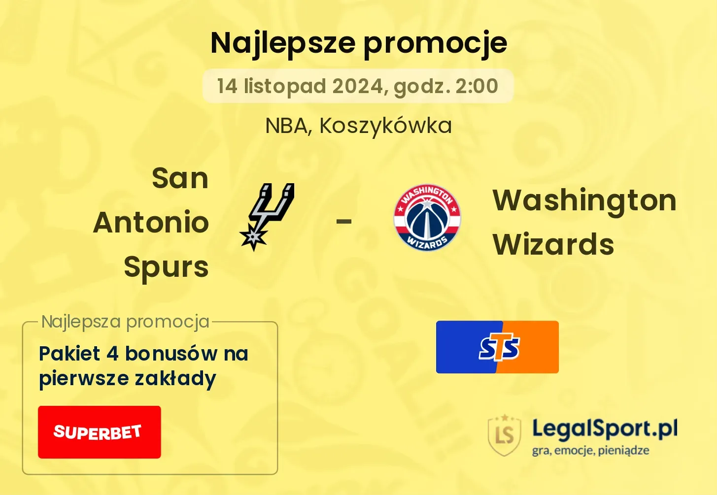 San Antonio Spurs - Washington Wizards promocje bonusy na mecz