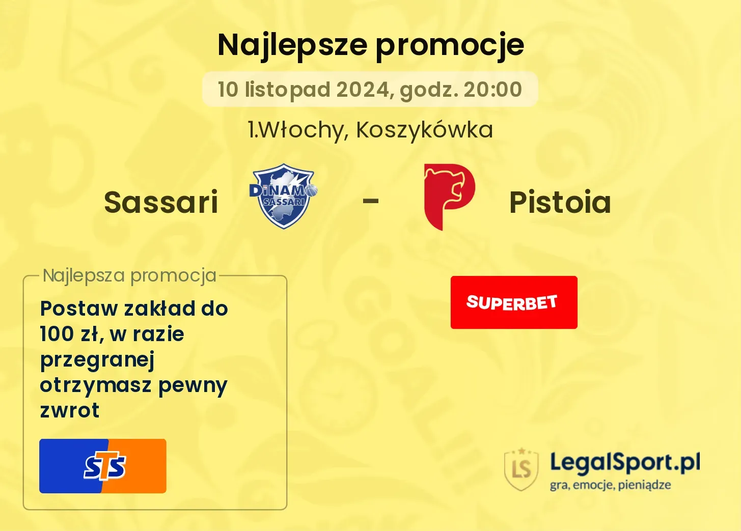 Sassari - Pistoia promocje bonusy na mecz