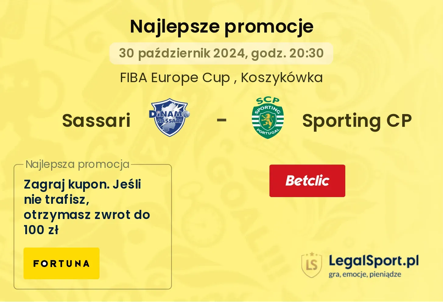 Sassari - Sporting CP promocje u bukmacherów 30.10, 20:30