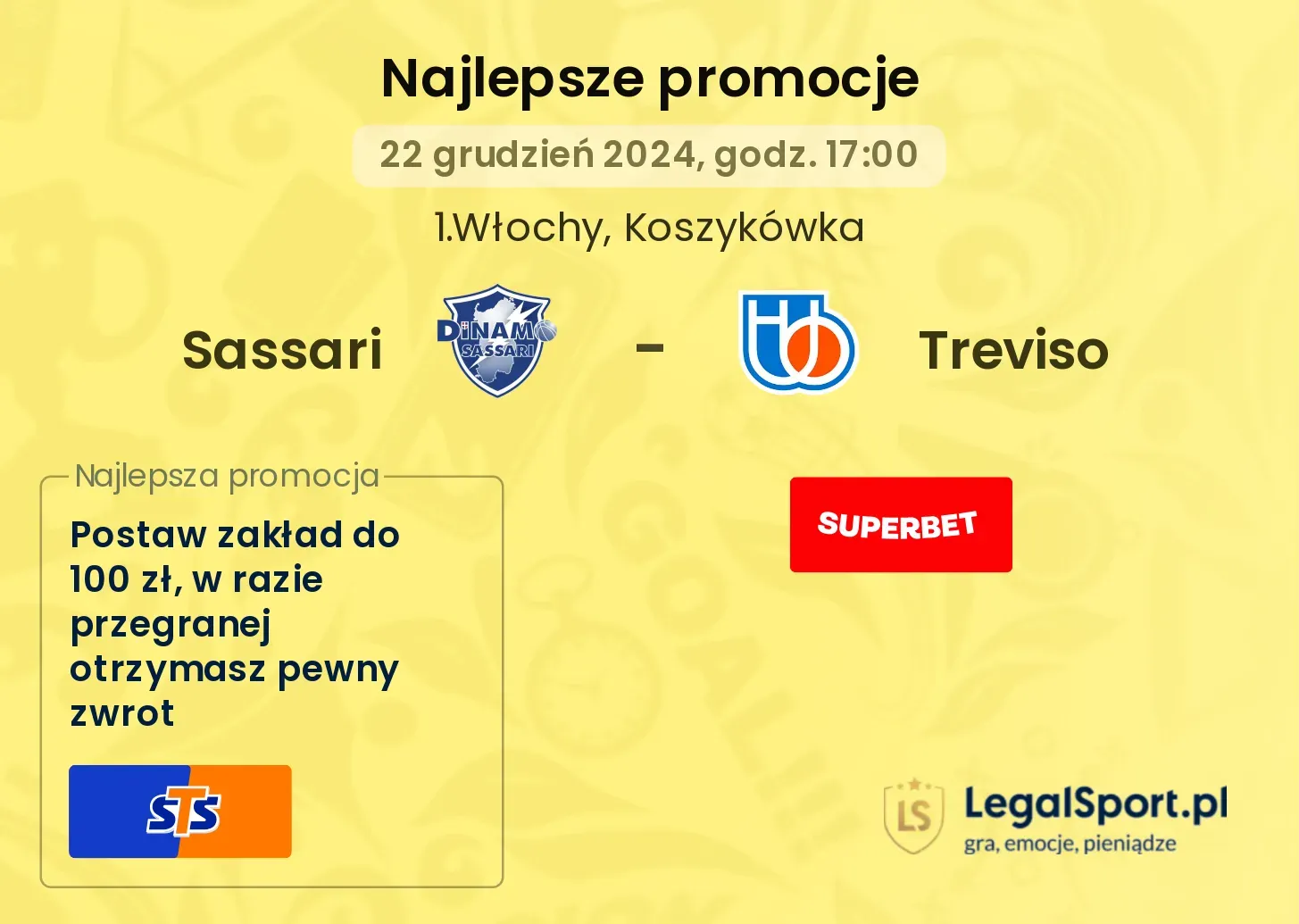 Sassari - Treviso promocje bonusy na mecz