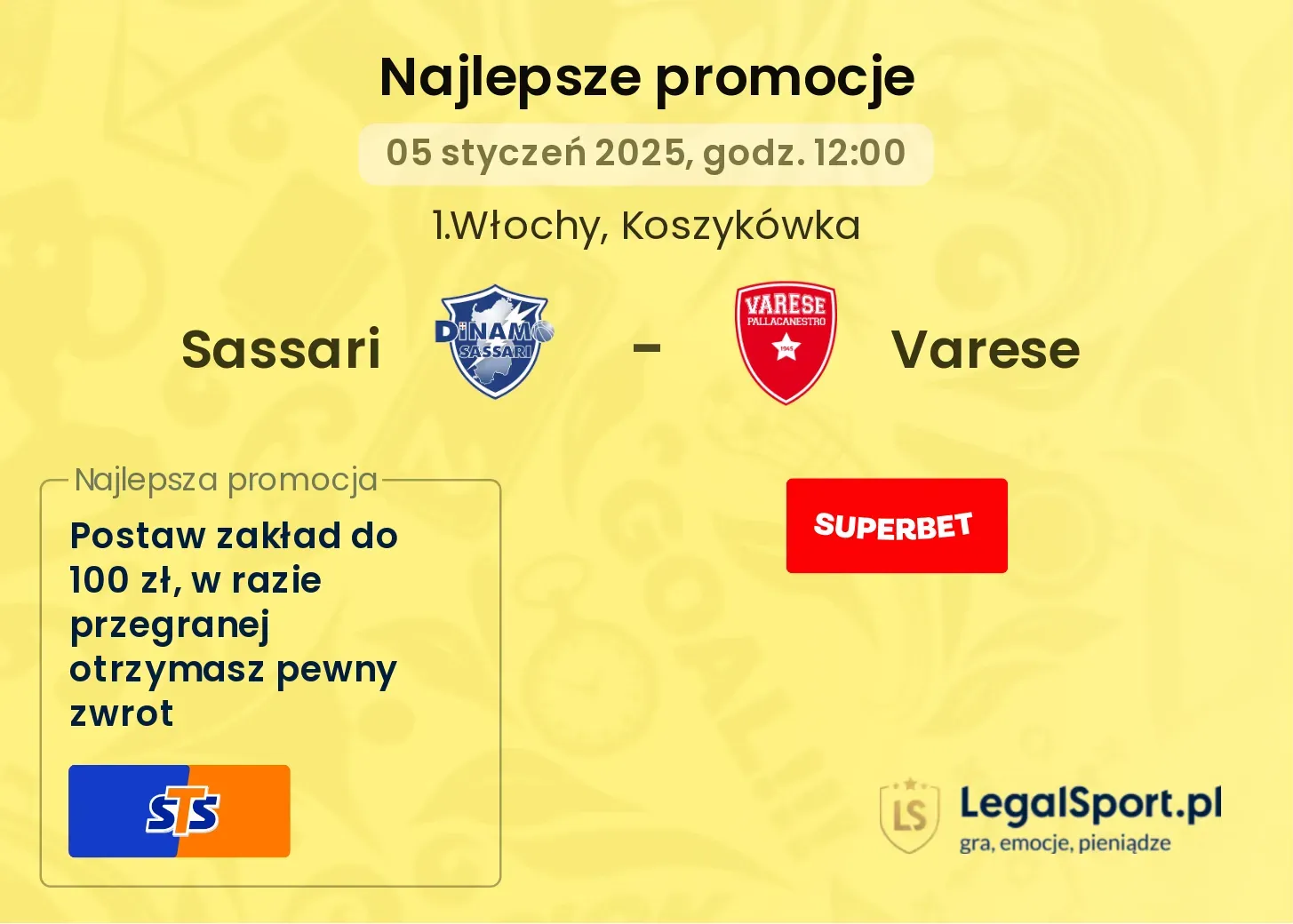 Sassari - Varese promocje bonusy na mecz