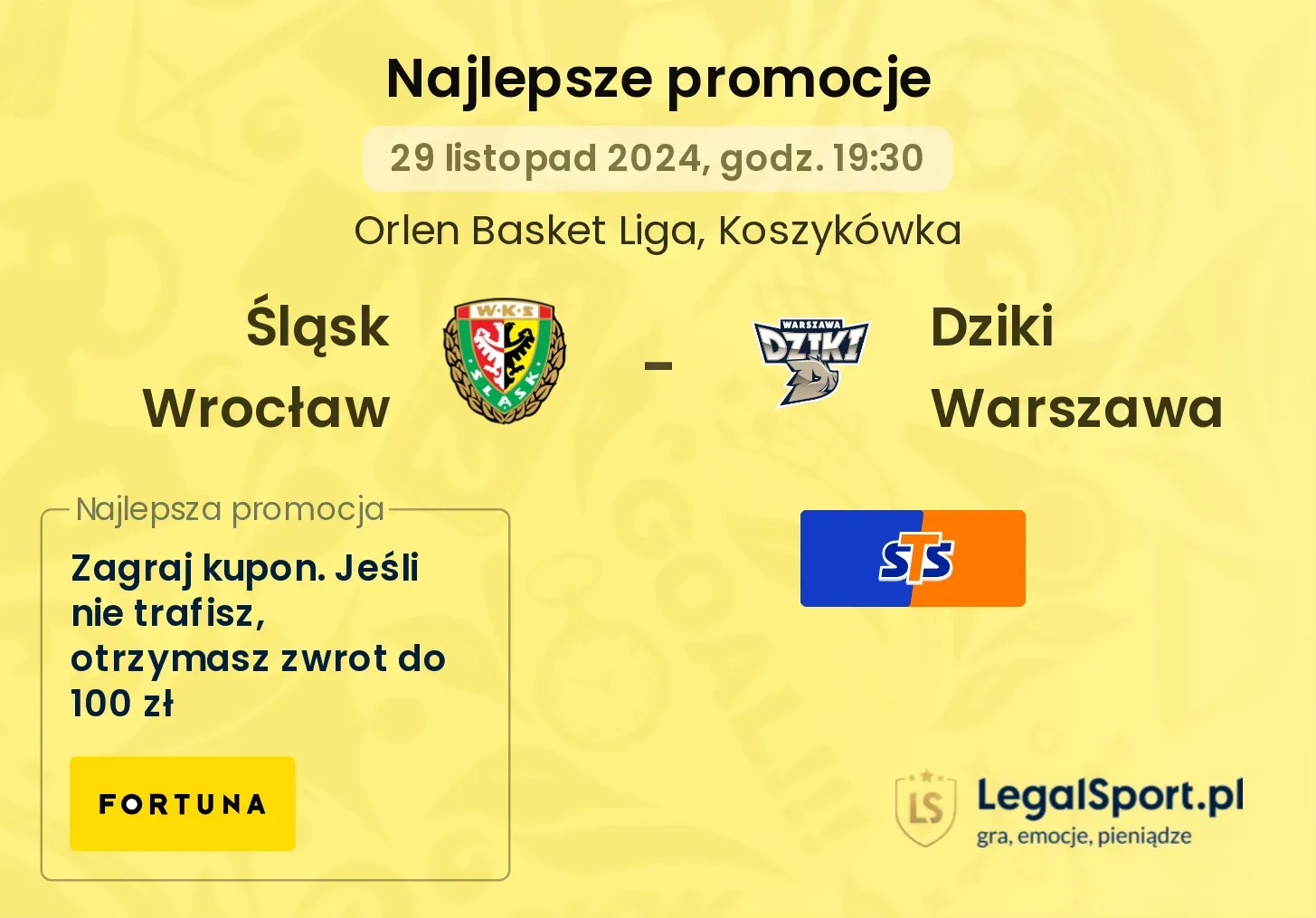 Śląsk Wrocław - Dziki Warszawa promocje bonusy na mecz