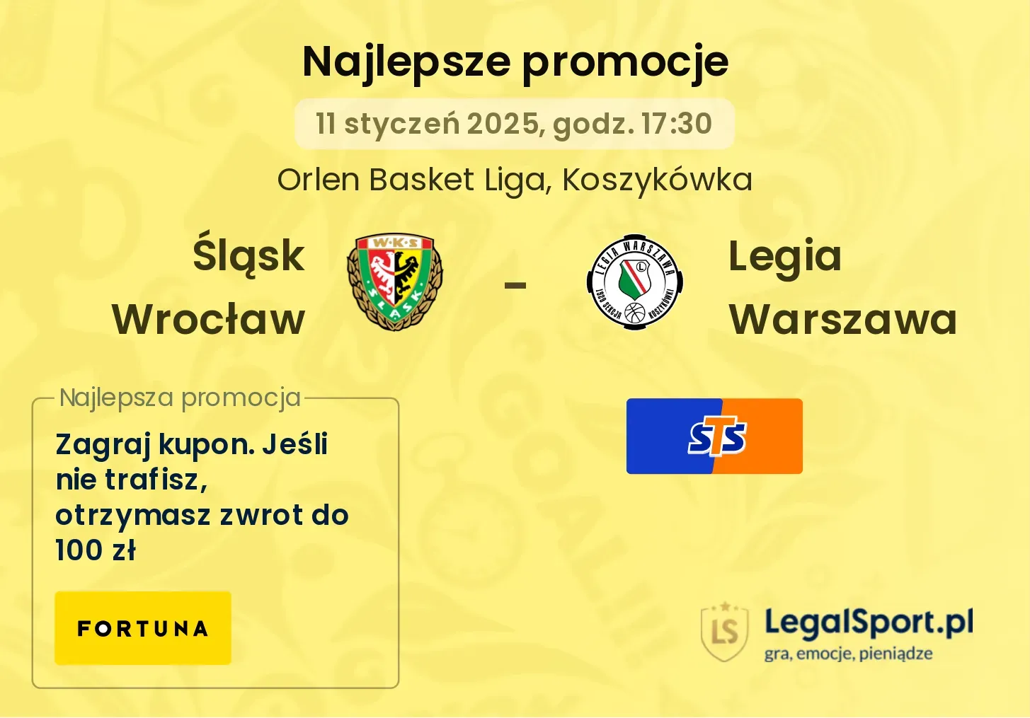 Śląsk Wrocław - Legia Warszawa promocje bonusy na mecz