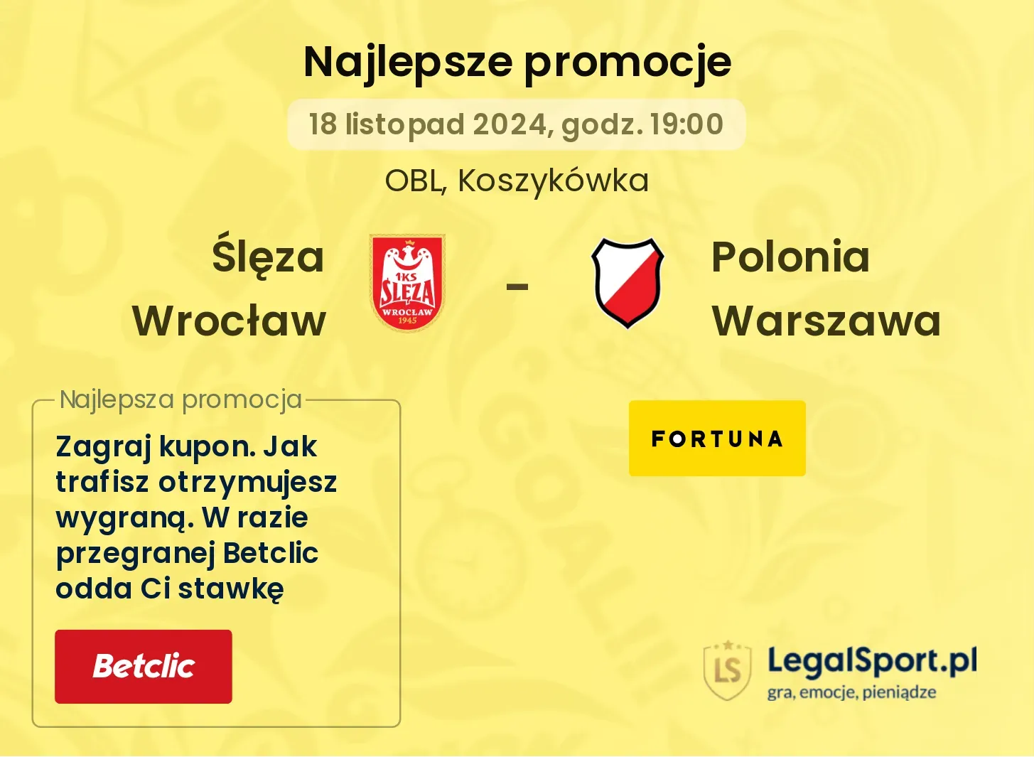 Ślęza Wrocław - Polonia Warszawa promocje bonusy na mecz