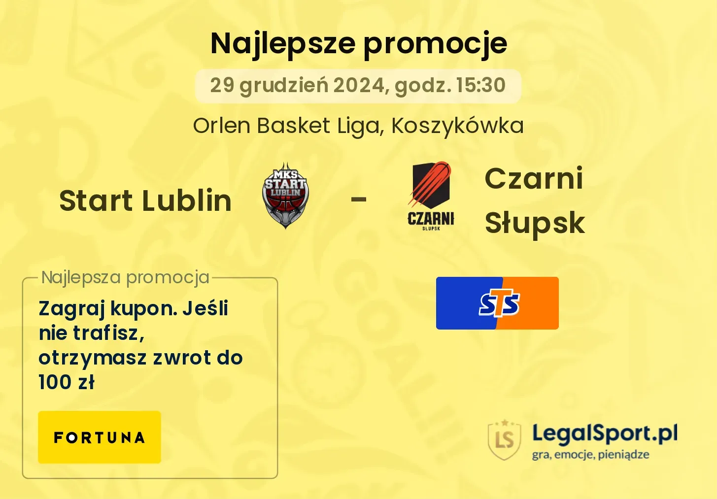 Start Lublin - Czarni Słupsk promocje bonusy na mecz